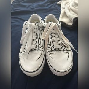 white cartoon custom vans